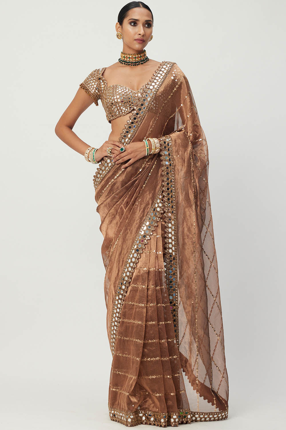 Copper Shimmer Organza Saree Set