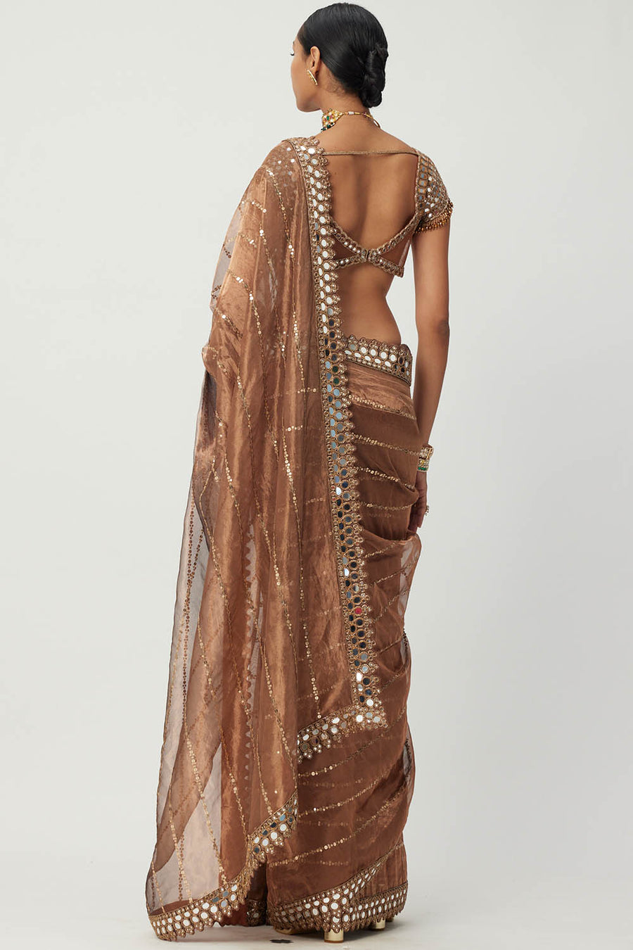 Copper Shimmer Organza Saree Set