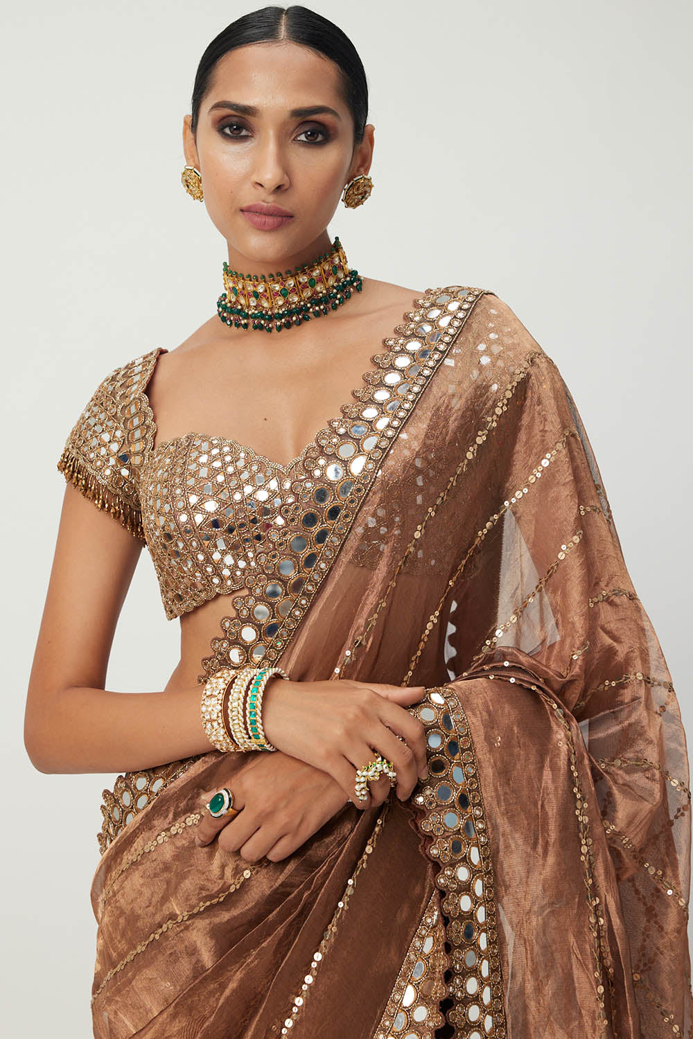 Copper Shimmer Organza Saree Set