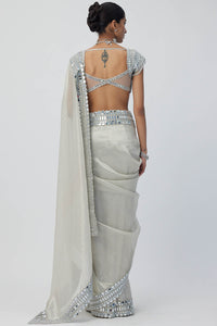 Silver Shimmer Organza Saree Set