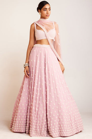 Powder Pink Pearl Flower Lehenga