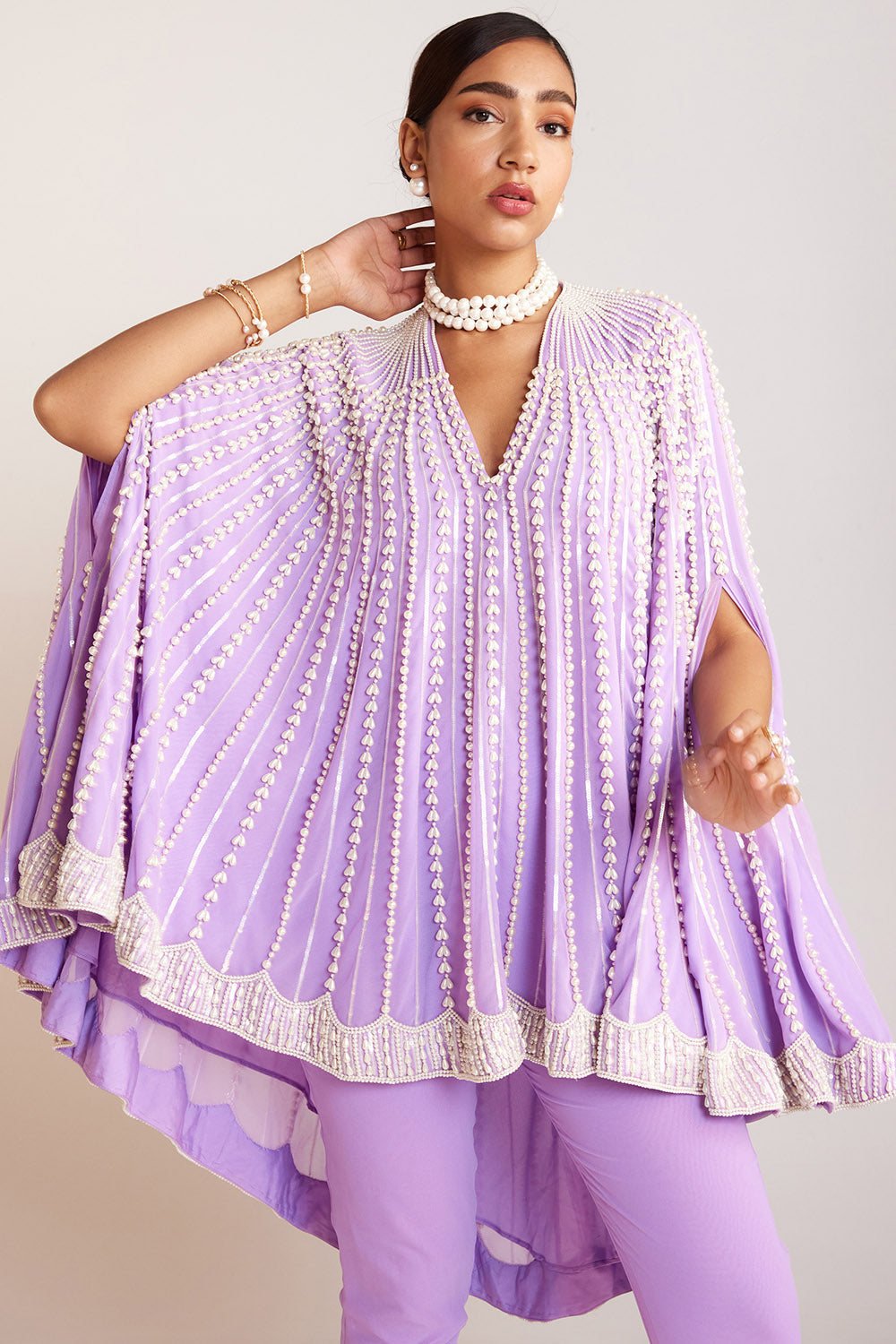 Lilac Pearl Cape with Pants