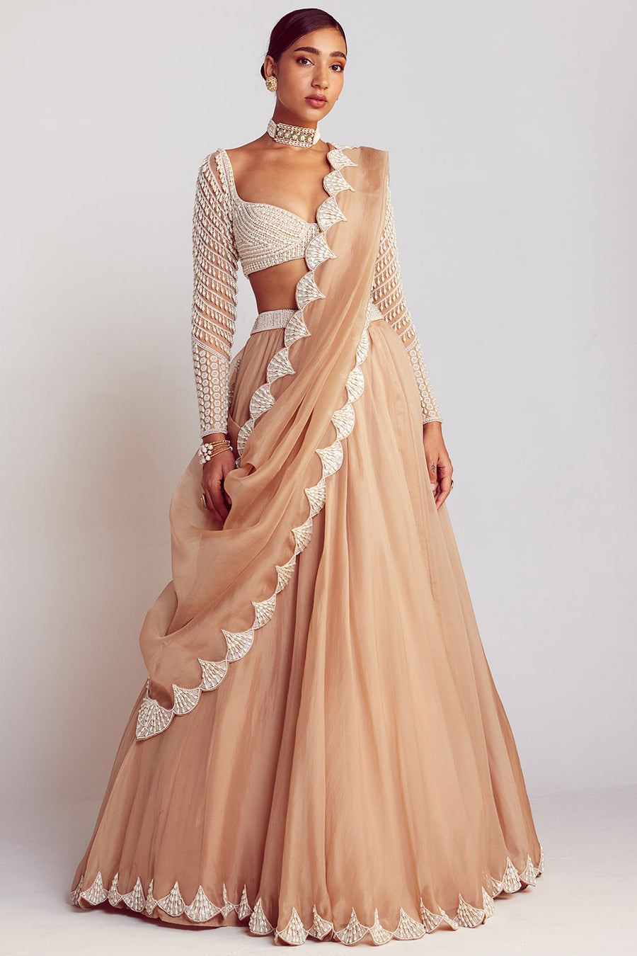 Vvani by Vani Vats  Beige Pearl Embellished Lehenga