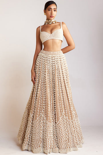 Beige Chandelier Pearl Lehenga