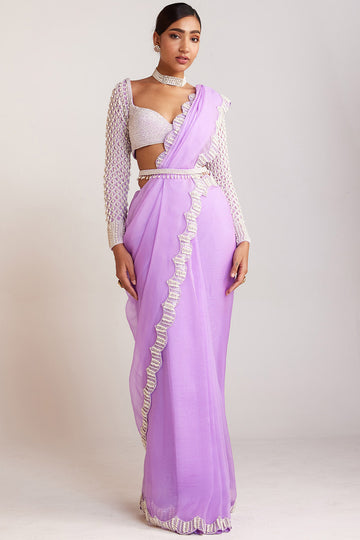 Lilac Pearl Embellished Saree