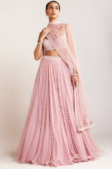 Powder Pink Dense Pearl Lehenga