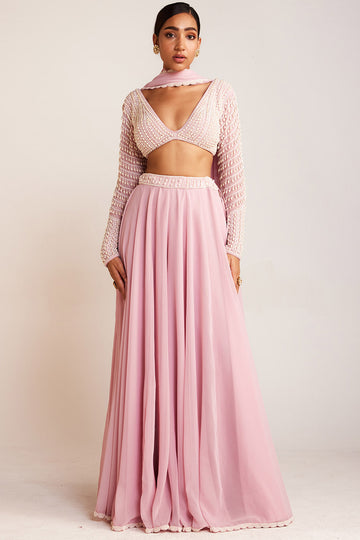 Powder Pink Pearl Lehenga Pants Set