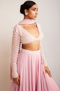 Powder Pink Pearl Lehenga Pants Set