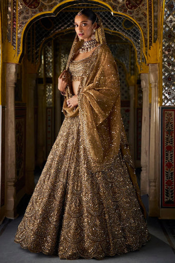 Antique Gold Scalloped Lehenga Set