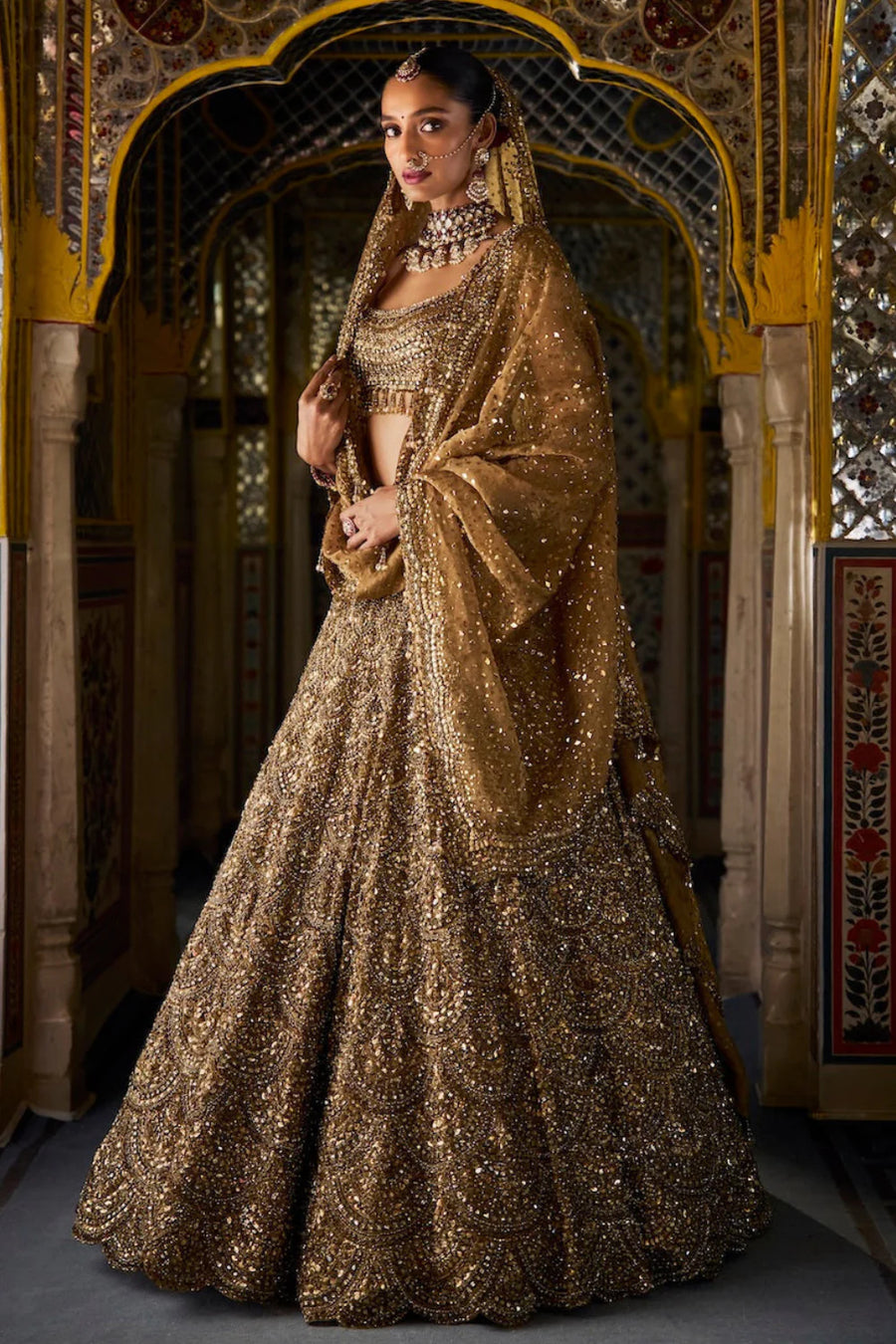 Antique Gold Scalloped Lehenga Set
