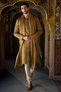 Antique Gold Tissue Sherwani Set