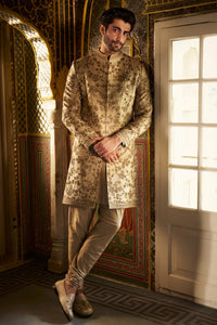 Beige Zardosi Short Sherwani Set
