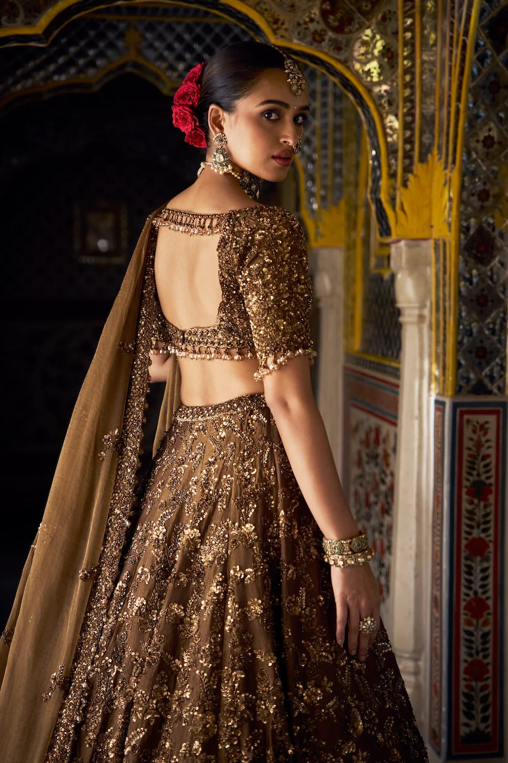 Bronze Tissue Lehenga Set
