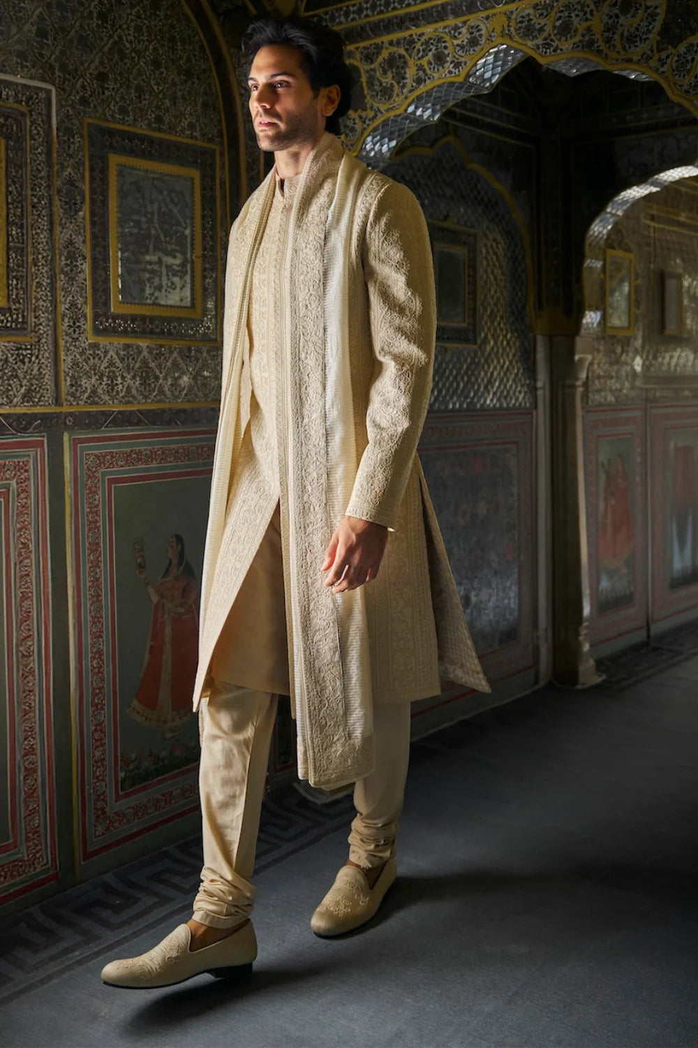 Champagne Thread Work Sherwani Set