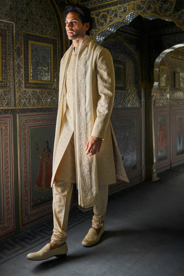 Champagne Thread Work Sherwani Set