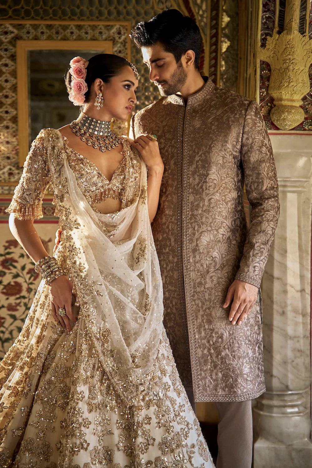 Ivory Gold Floral Lehenga Set