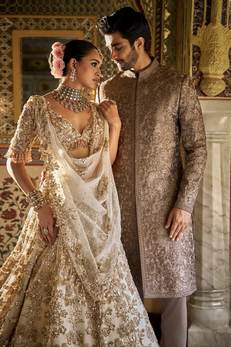 Ivory Gold Floral Lehenga Set