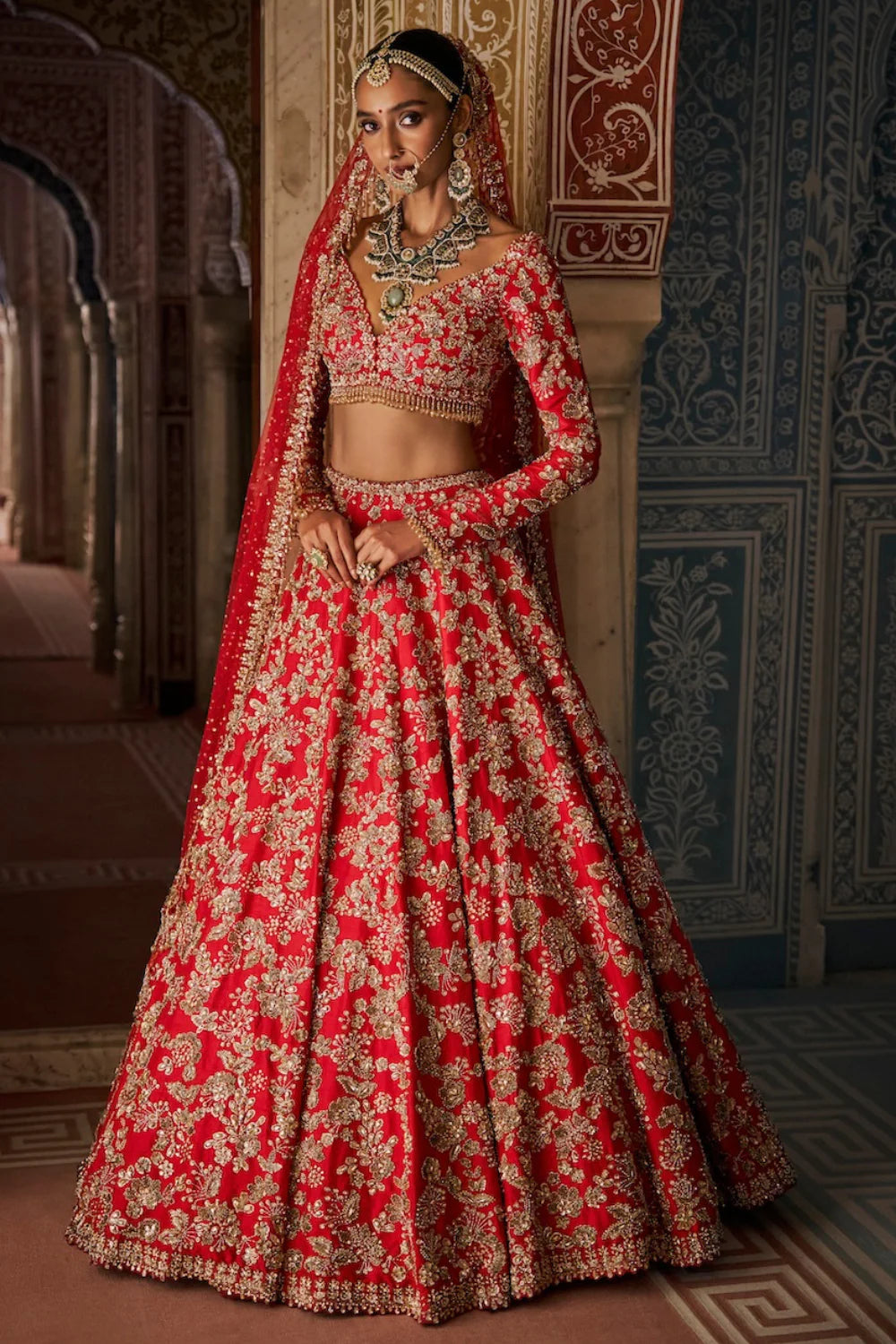 Red Crystsal Lehenga Set