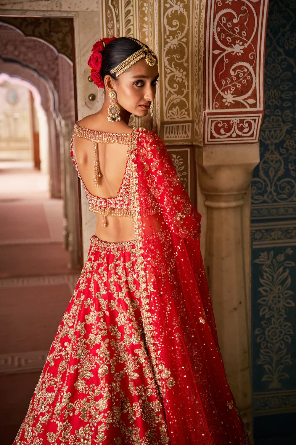 Red Crystsal Lehenga Set
