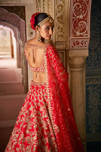 Red Crystsal Lehenga Set