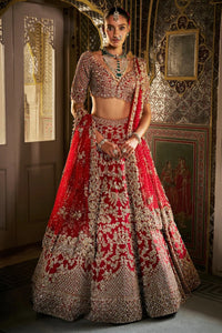 Red Crystal Zardosi Lehenga Set