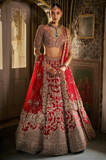 Red Crystal Zardosi Lehenga Set