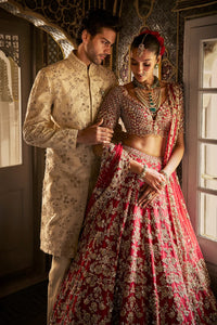 Red Crystal Zardosi Lehenga Set