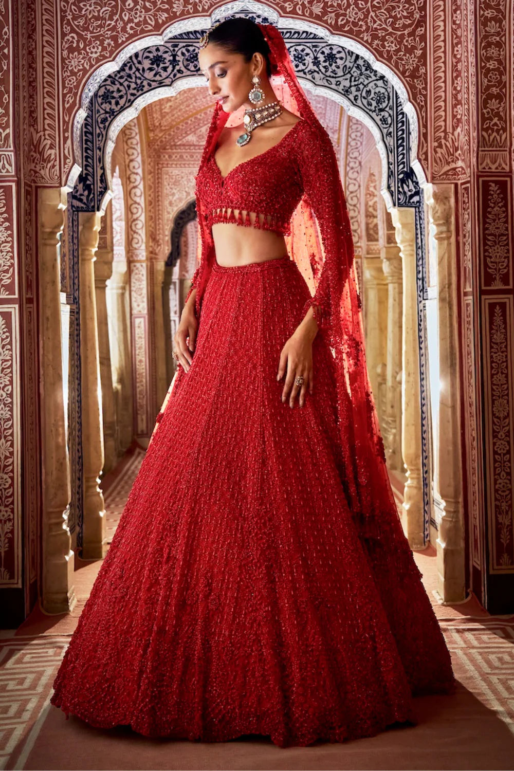 Red Cut Work Lehenga Set