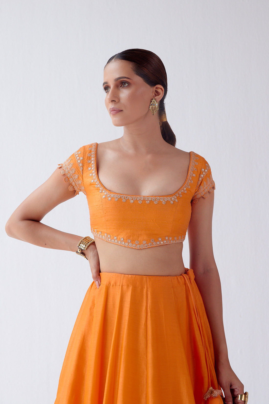 ORANGE HAND BLOCK PRINT LEHENGA SET