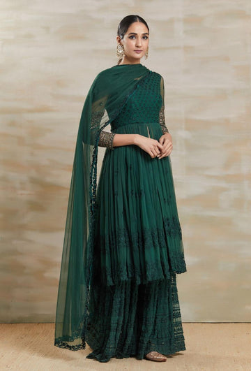 Emerald Green Threadwork Short Anarkali