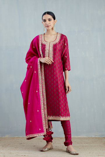 Cherry Red Chanderi Silk Kurta Set