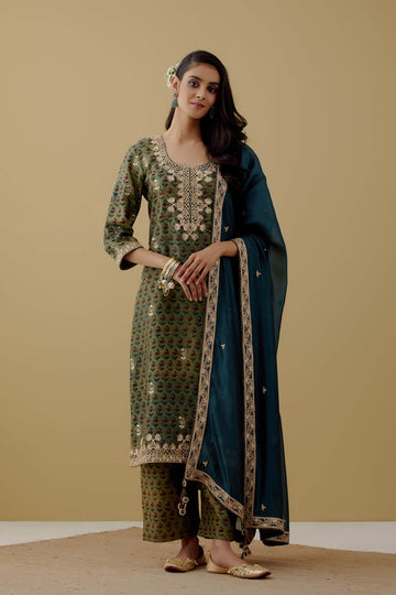 Green Printed Kurta Set