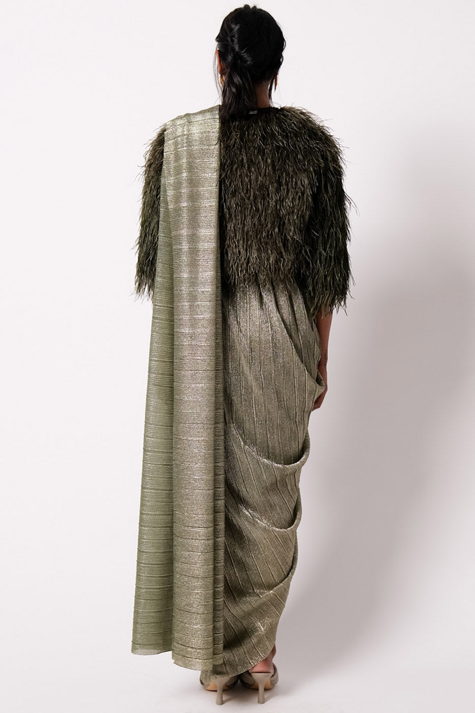 Feather Jacket with AQ Sari