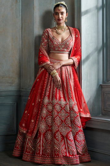 Sagarika Ghatge in red Anita Dongre lehenga and Pink city by Anita Dongre  Jewels | Indian bridal dress, Indian bridal outfits, Bridal lehenga  collection