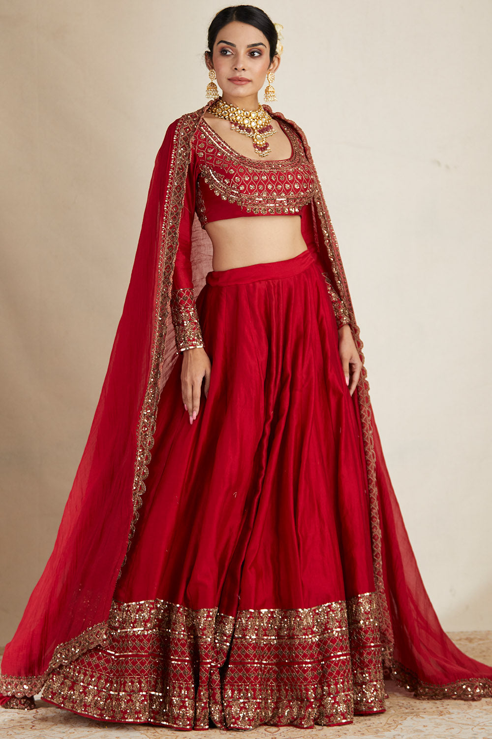 Red Chanderi Lehenga Set