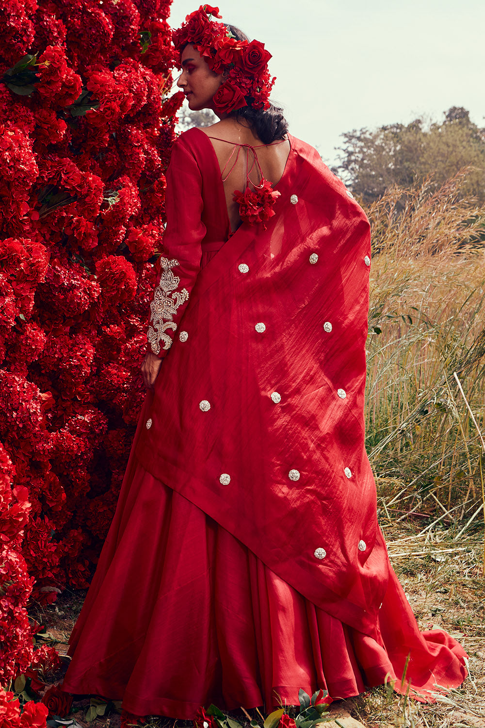 Red Organza Embroidered Anarkali