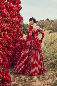 Red Nurekha Pre-stitched Pleated Saree