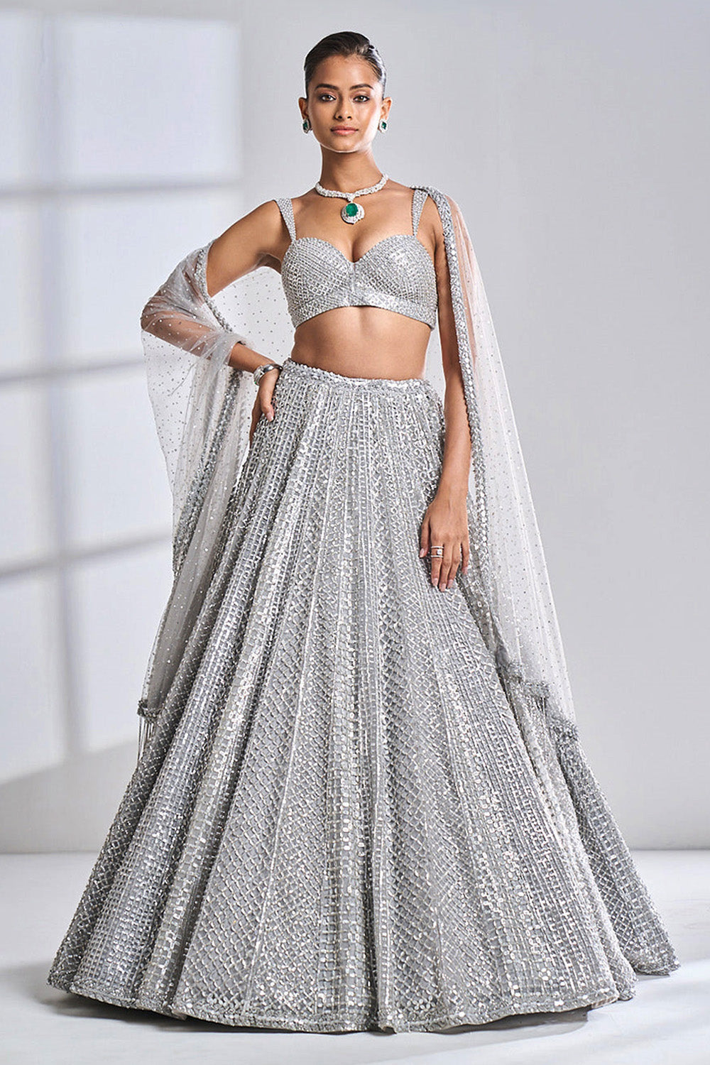 Silver Check Lehenga Set