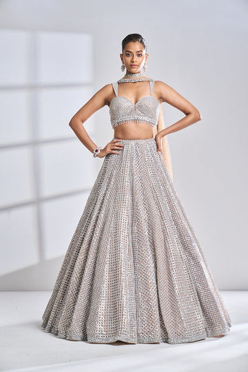 Coffee Silver Lehenga Set