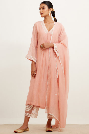 Rose Pink Dori Embroidered Kurta Set