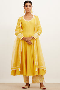 Yellow Chanderi Anarkali Set