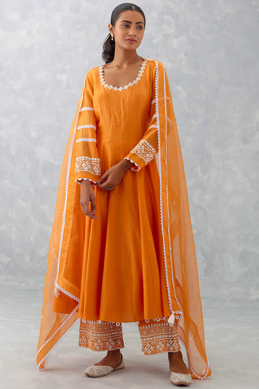 Orange Chanderi Anarkali Set