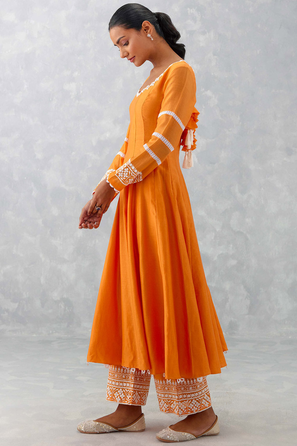 Orange Chanderi Anarkali Set