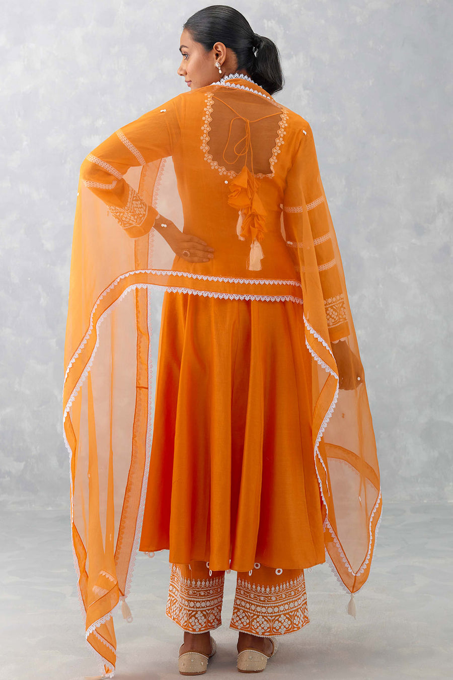 Orange Chanderi Anarkali Set