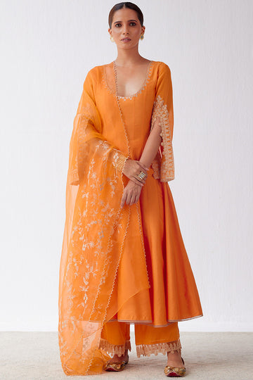 Orange Dori Embroidered Anarkali Set