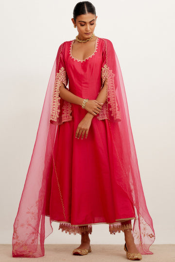 Fuchsia Pink Dori Embroidered Anarkali Set