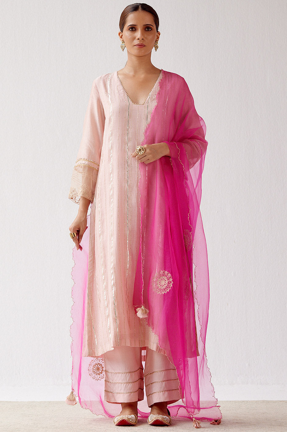 Blush Pink Zari Detailed Chanderi Kurta Set