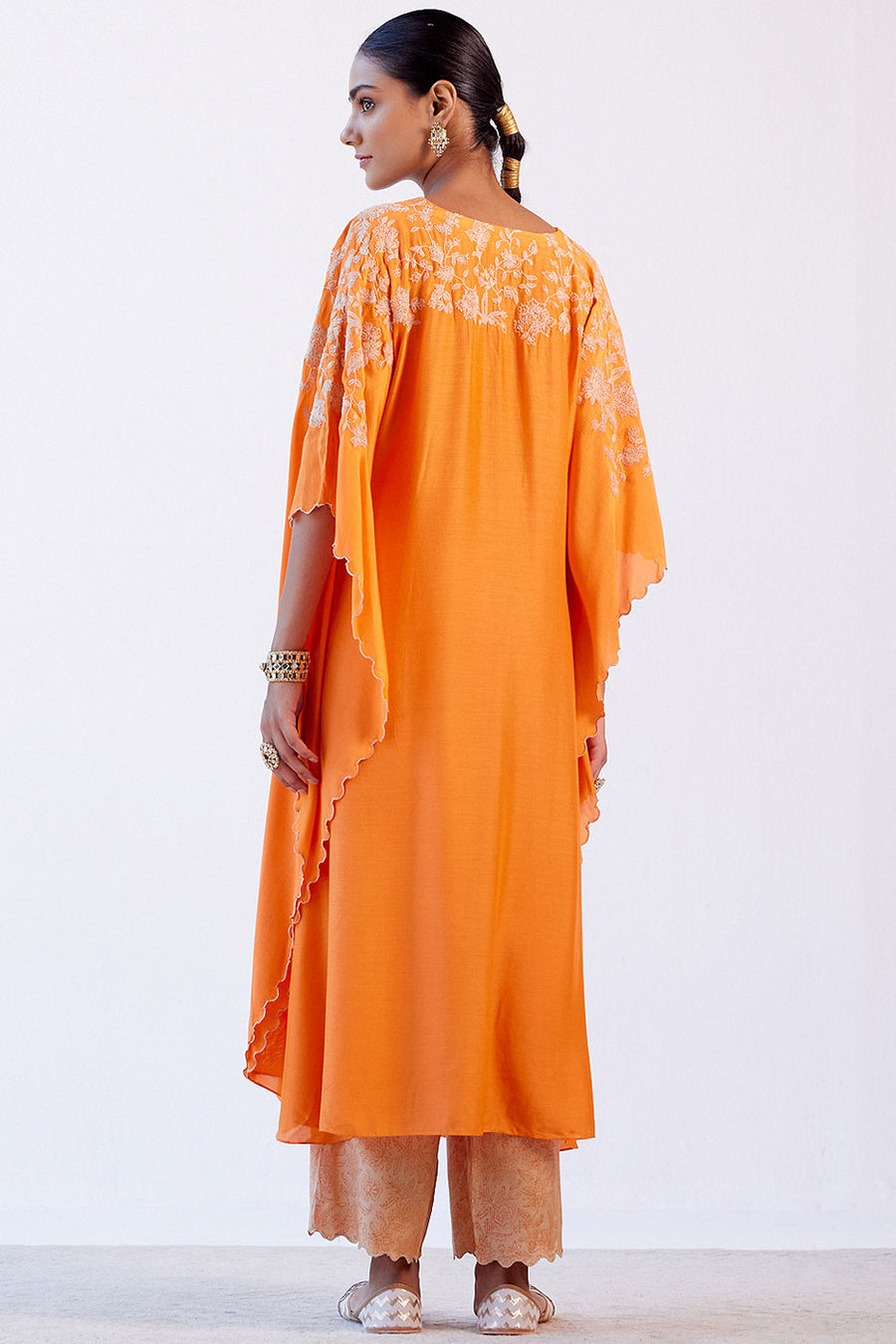 Orange Embroidered Kaftan Set