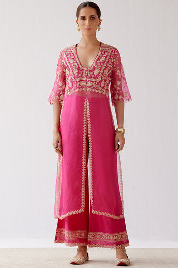 Fuchsia Slit Chanderi Kurta Set