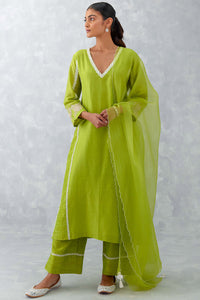 Green Embroidered Chanderi Kurta Set